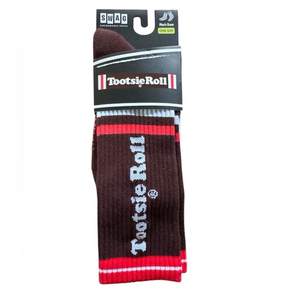 Tootsie roll  Casual Crew Socks - Chocolate Brown with Red Stripe